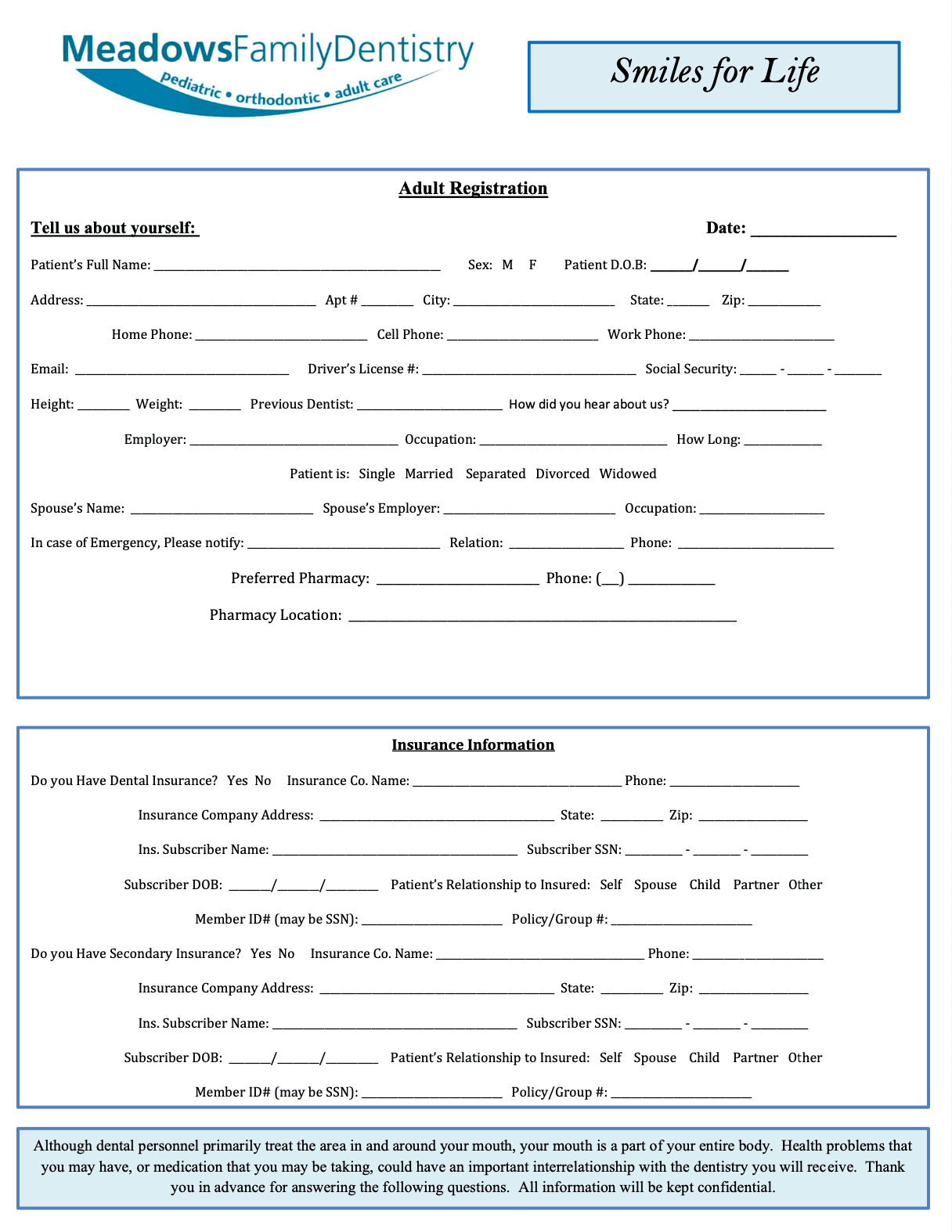 Adult New Patient Registration Form preview