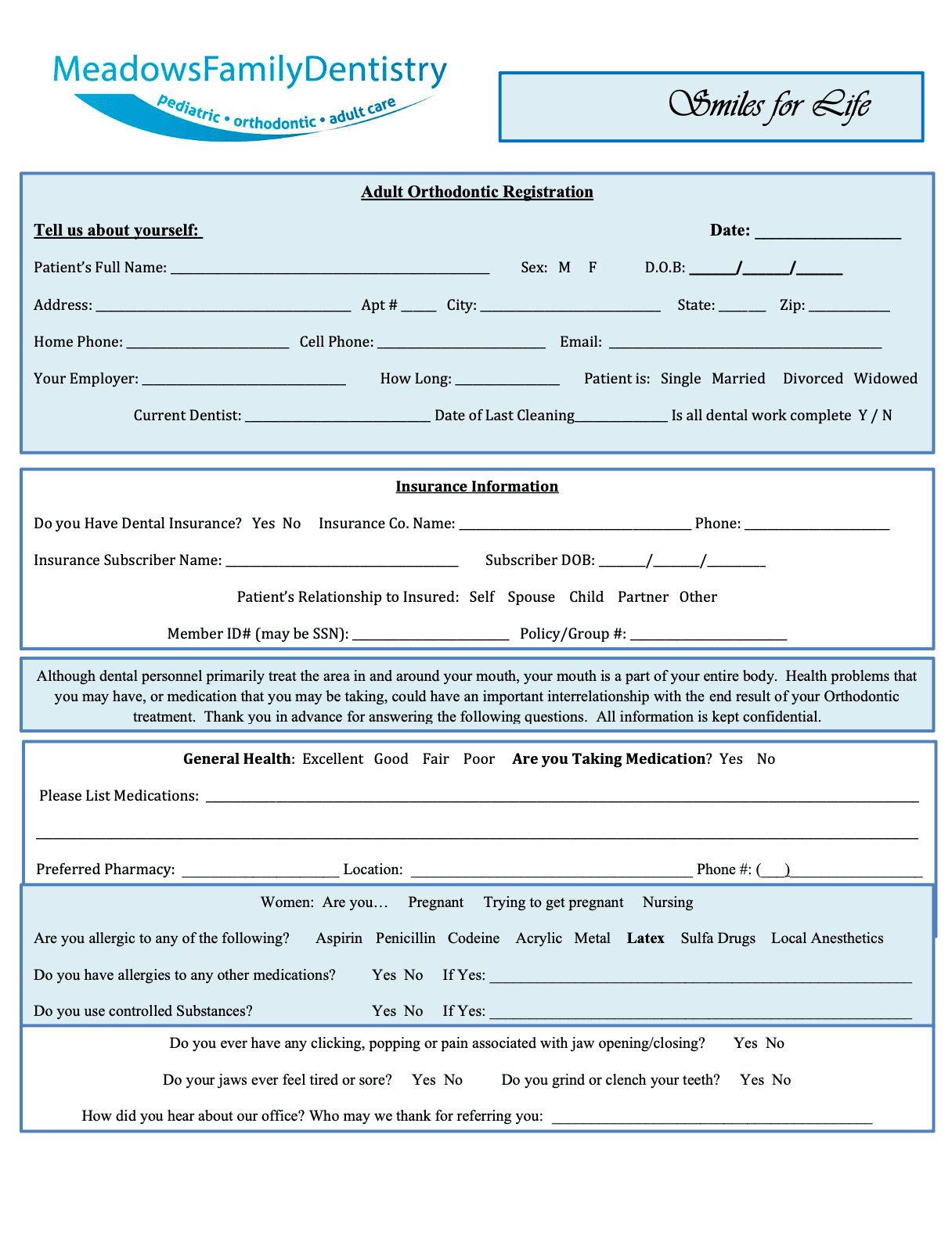 Adult Orthodontic Paperwork preview