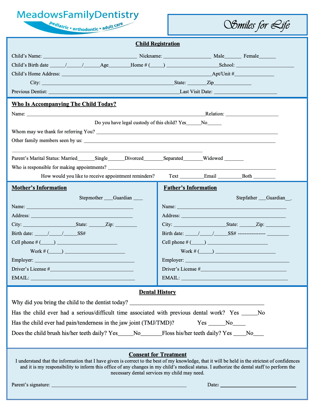 Pediatric New Patient Paperwork preview